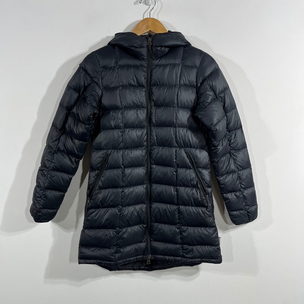 REI Co-op Womens 650 Down Parka Black Hooded Puffer Jacket XS Longline Gorpcore